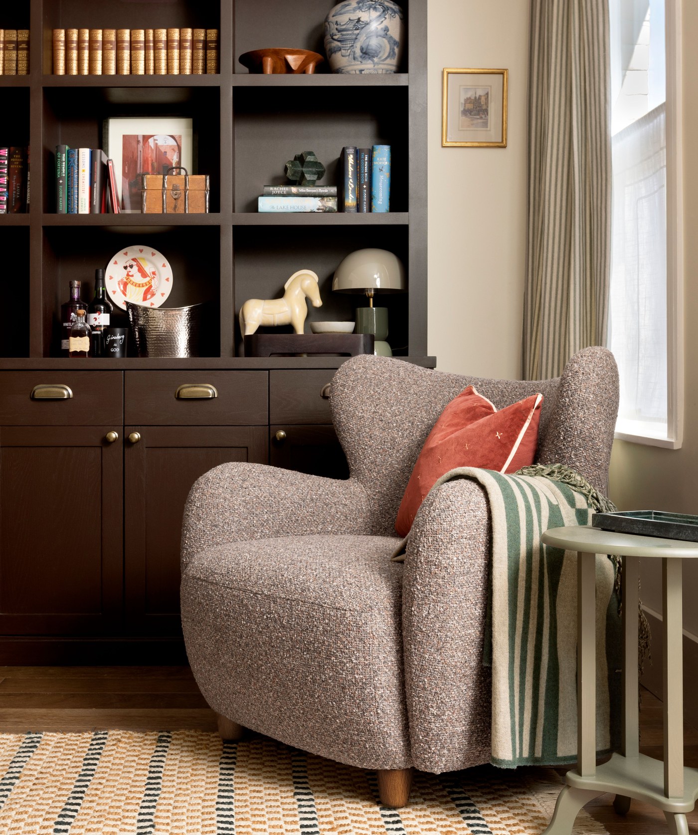 Fitted bookcase joinery in the living room at Garratt Lane