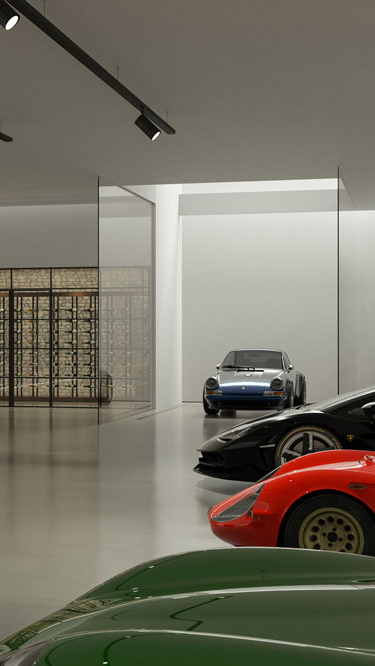 Luxury car garage with classic and supercar collection